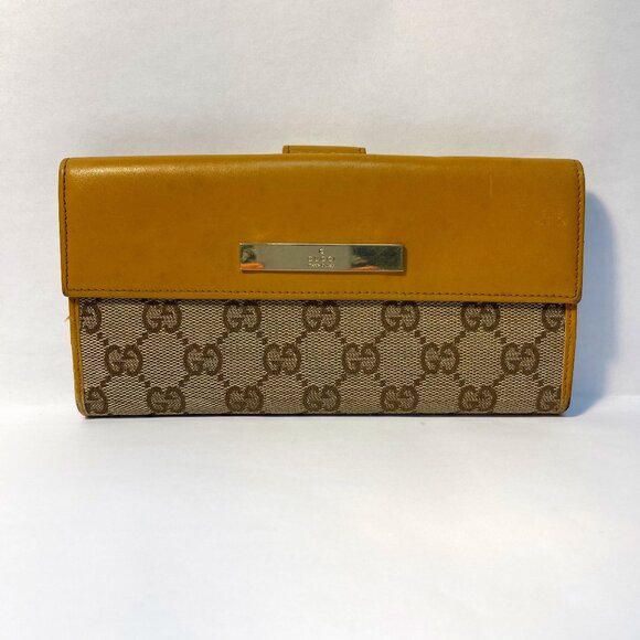 Gucci Handbags - Gucci Vintage Leather and Canvas Double Hook Long Wallet - Preowned
